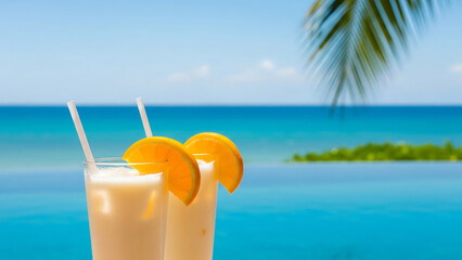 Refreshing tropical cocktails by the ocean