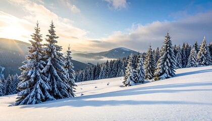 Fototapeta premium Snowy mountain sunrise landscape