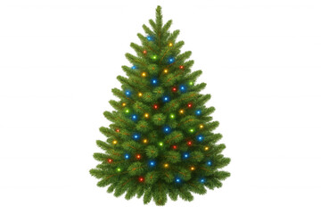 Fototapeta premium Christmas tree glowing multi-colored lights, celebrating winter holiday season and festive cheer on transparent background