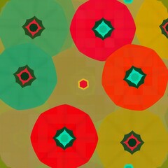 Colorful abstract floral pattern with green red orange and yellow geometric shapes