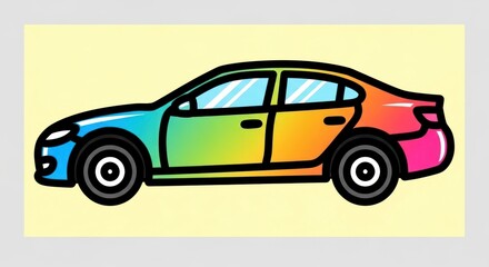 Fototapeta premium Colorful cartoon car illustration against a yellow background for transportation