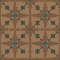 Brown and teal geometric star pattern with symmetrical repeating elements abstract