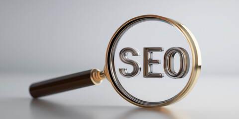 Magnifying glass focusing on SEO letters concept