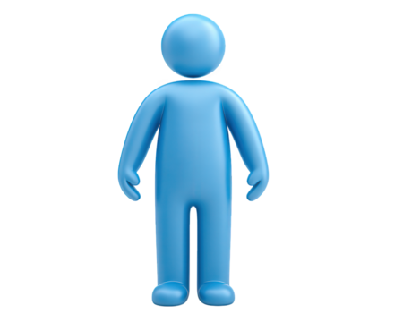 Blue 3D person icon straight side view isolated on transparency background simple human figure digital object minimal style calm expression suitable for web or app design