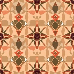 Geometric seamless pattern with floral motifs in warm earthy tones abstract design