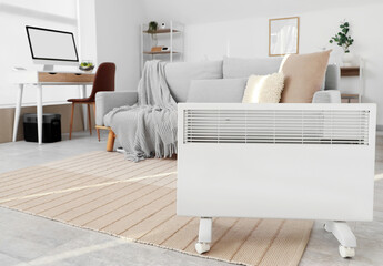 Modern radiator on carpet in living room