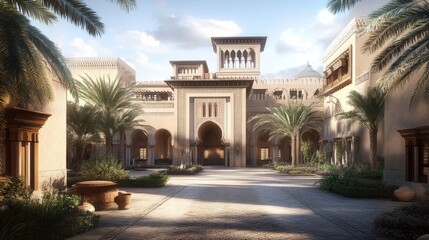 Fototapeta premium Magnificent Arabian Palace Courtyard: A Vision of Luxury and Serenity