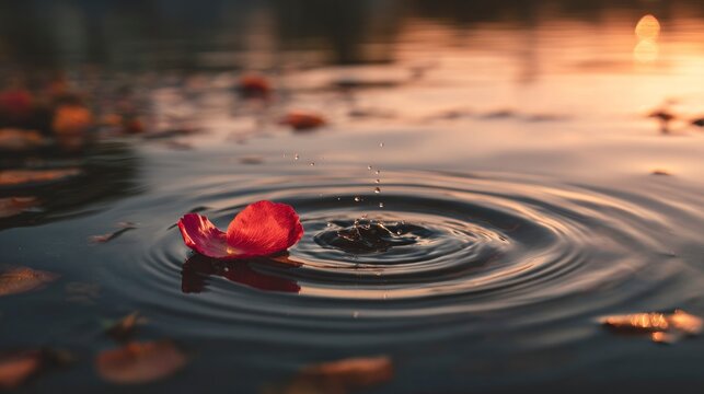 Rose petal on water ripples