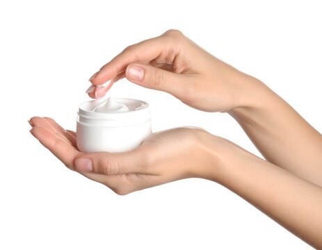 Hands holding a cream jar