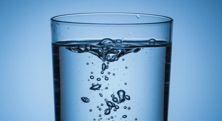Water in a glass with bubbles.  Close-up view