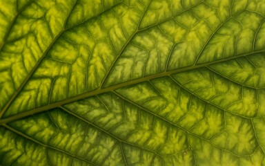 Extreme macro close-up of green leaf veins detailed texture natural beauty