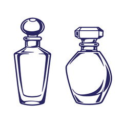 Elegant vector illustrations of two classic perfume bottles in a stylish silhouette design