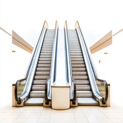 Modern escalators in a bright and minimalistic indoor space