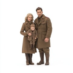 Historical Family Portrait in Military Style Clothing from Past Era