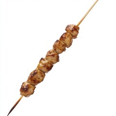 Grilled Chicken Skewers on a Wooden Stick Isolated on White Background