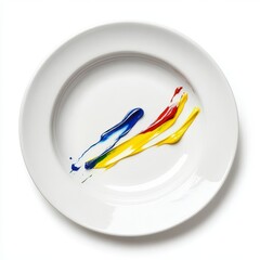 Colorful Paint Streaks on White Plate in Artistic Composition