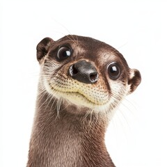 Playful Otter with Expressive Face Against White Background