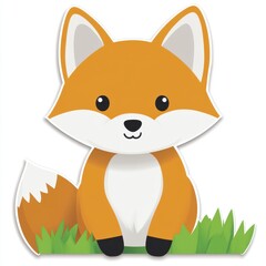 Naklejka premium Cute Cartoon Fox Character Sitting in Green Grass Background