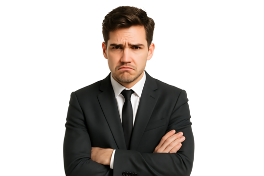 Upset businessman isolated on transparent background
