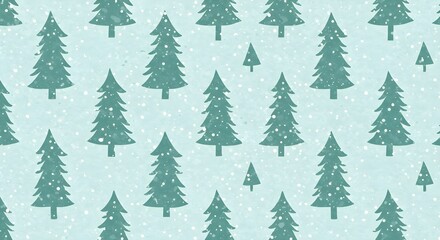 Obraz premium Seamless pattern of evergreen trees on light blue background for design