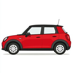 Bright Red Compact Car on White Background in Profile View
