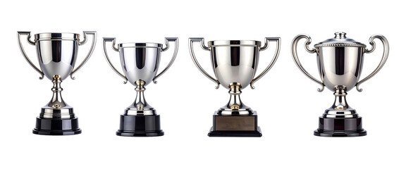 Elegant silver trophy isolated on white background with no shadow, ideal for business, sports, and recognition concepts