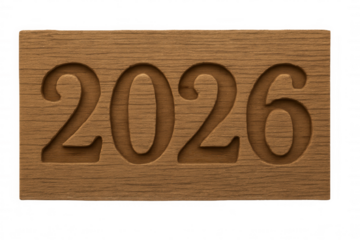 Wooden sign displaying 2026, carving new year numbers, symbolizing future, calendar date, passing time