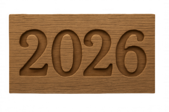 Wooden sign displaying 2026, carving new year numbers, symbolizing future, calendar date, passing time