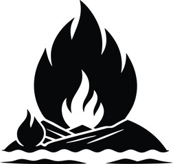 bonfire on beach vector icon.