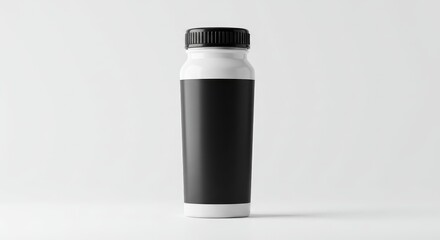 White plastic bottle with black label.  Blank mockup