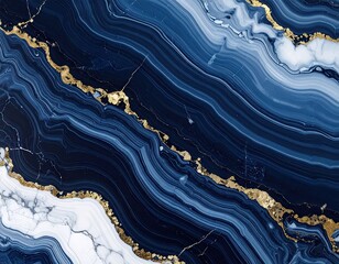 Abstract Blue and White Agate Stone Pattern with Golden Veins Background Detailed Marble Texture Decorative Art Luxury Design Backdrop