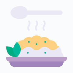 Fried Rice with Spoon Isolated Vector Flat Style Icon.