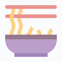 Noodles Bowl with Chopsticks Isolated Vector Flat Style Icon.