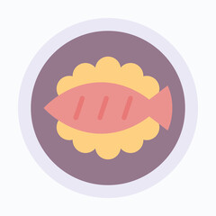 Grilled Fish on Plate Isolated Vector Flat Style Icon.