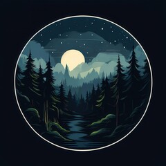 an AI Image Generator, Moonlit Forest Path With Silhouetted Pines and Full Moon
