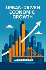 Conceptual illustration depicting the growth of urban economic development with rising financial charts and modern city skyline