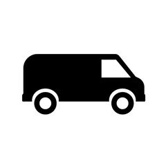 Black and white illustration of a delivery van.