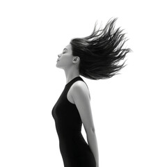 Fototapeta premium Elegant Woman with Flowing Hair Captured in Stunning Black and White Photography for Fashion and Beauty Themes