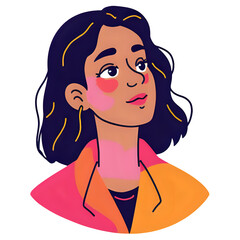 Illustration of a woman with dark hair looking upwards