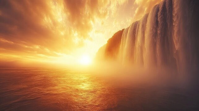 Niagara Falls sunset, golden light