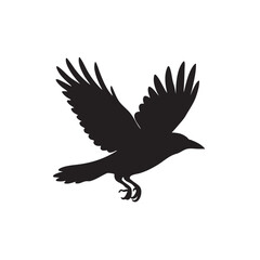 Obraz premium Raven in Flight A Silhouette of a Crow Soaring Through the Sky