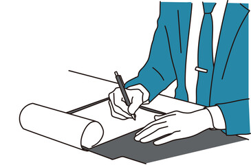 契約書にサインをするビジネスマン男性のイラスト素材