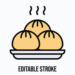 Steamed Bun Single Large Isolated Vector Lineal Color Style Icon, Editable Stroke.