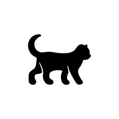 Monochrome walking cat silhouette, a simple vector graphic for design frames. Isolated black feline animal icon and stylish logo element for creative projects