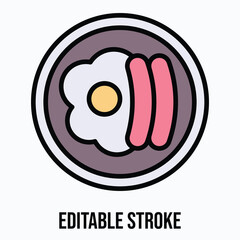 Fried Egg with Sausage Dish Isolated Vector Lineal Color Style Icon, Editable Stroke.