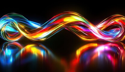 Abstract swirling, vibrant colors, reflective surface