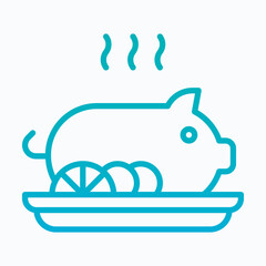 Roasted Pig on Plate Isolated Vector Lineal Gradient Icon
