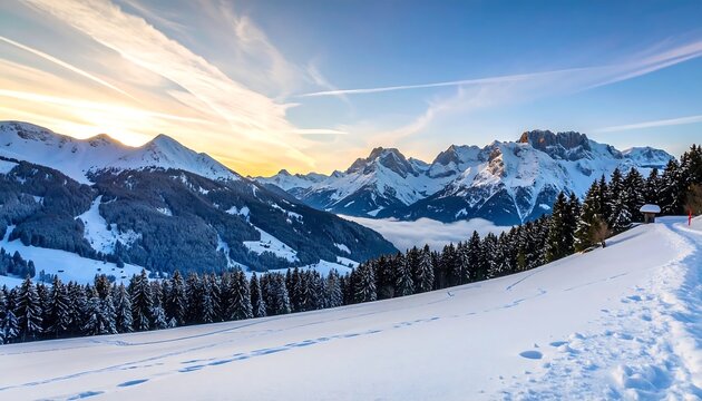 Snowy mountain vista at dawn (2)