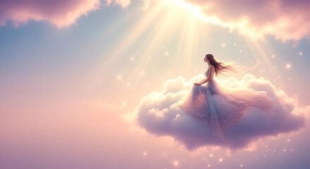 Dreamy Surreal Portrait of Woman on a Cloud