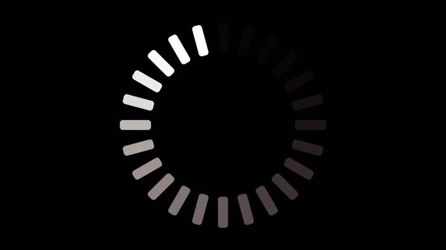 Loading Circle Icon Animation on Black Background. 4K Video Loopable Preloader. Loading spinner progress indicator waiting buffering circle process.